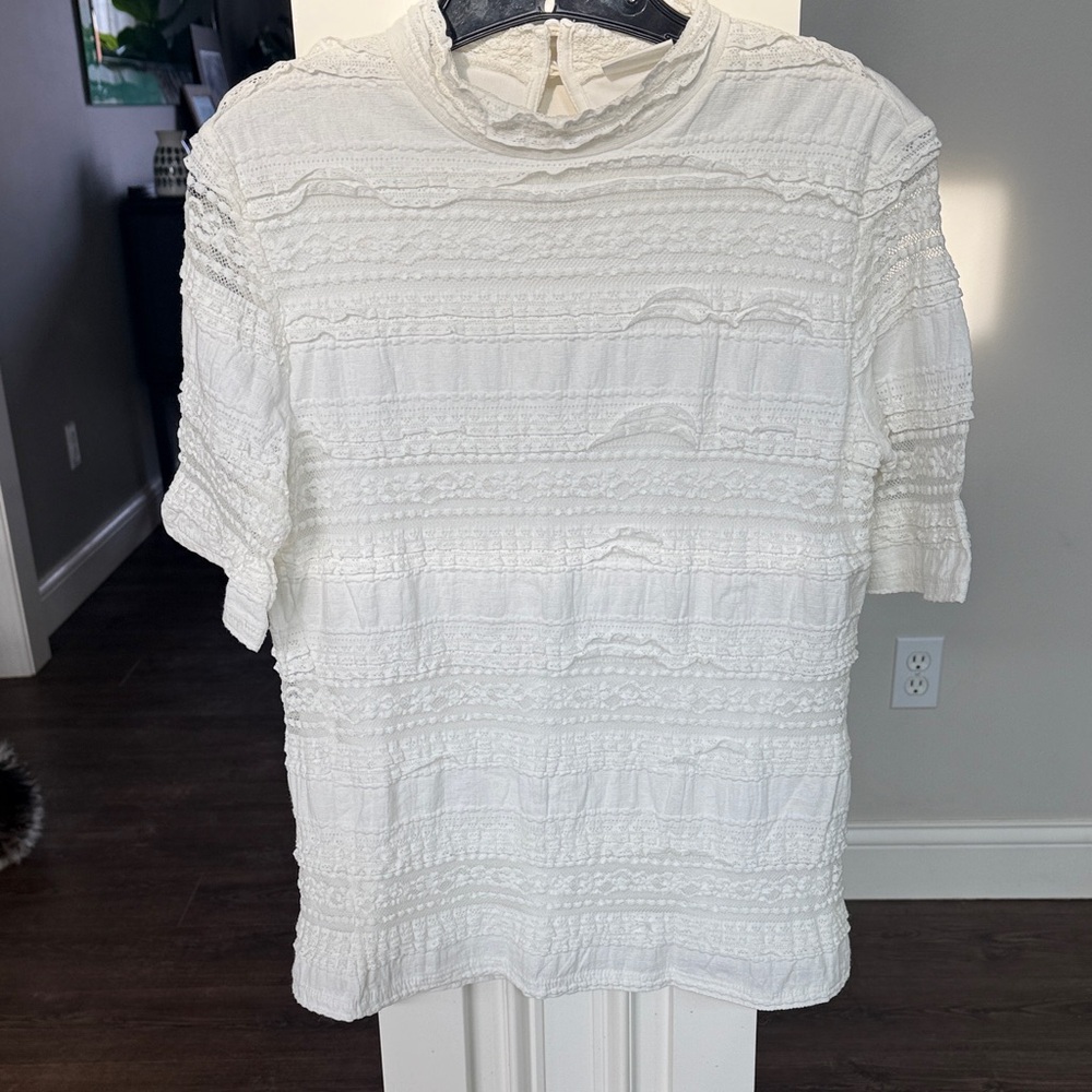 VILA White Textured Short Sleeve Blouse Medium - Picture 2 of 8